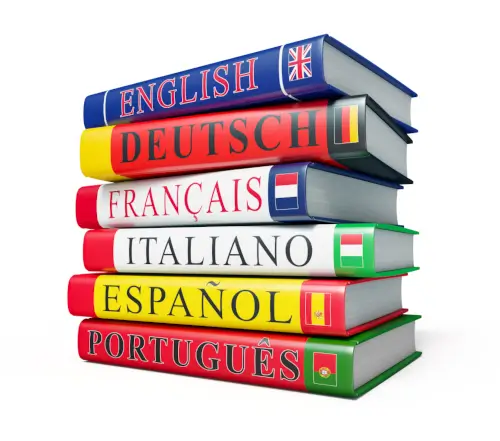 A stack of dictionaries.